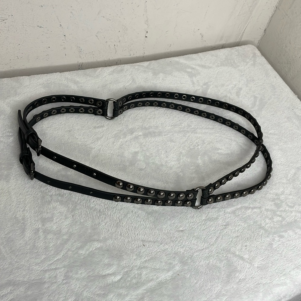 Black leather belt for women size S